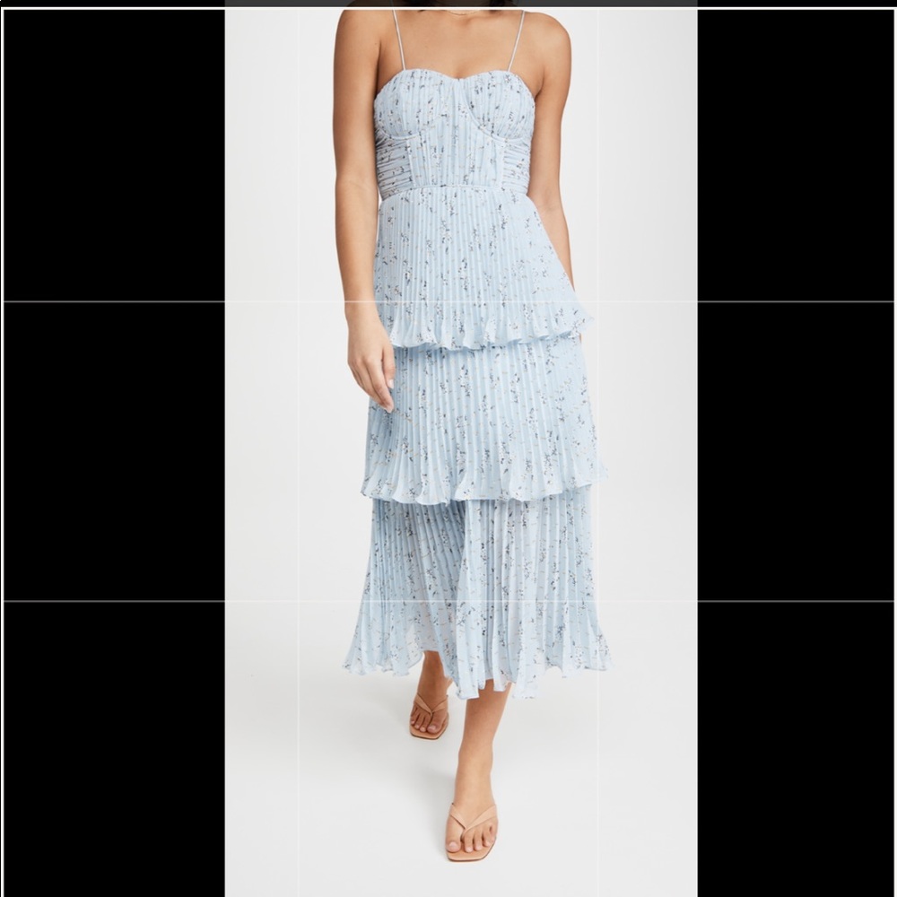 Self Portrait Metallic Floral Tiered Midi Dress, Size 4